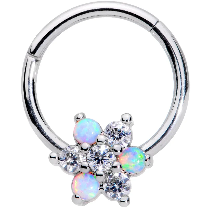 Nose Rings for Yoga and Meditation -16 Gauge 3/8 White Synthetic Opal Snow Star Hinged Segment Ring Nose Rings for Yoga and Meditation -16 Gauge 3/8 White Synthetic Opal Snow Star Hinged Segment Ring