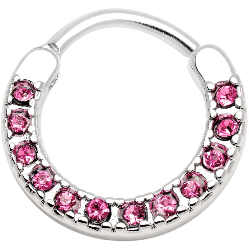 Designer Nose Rings for Bold Fashion Choices -16 Gauge 3/8 Pink Gem Paved Septum Clicker Designer Nose Rings for Bold Fashion Choices -16 Gauge 3/8 Pink Gem Paved Septum Clicker