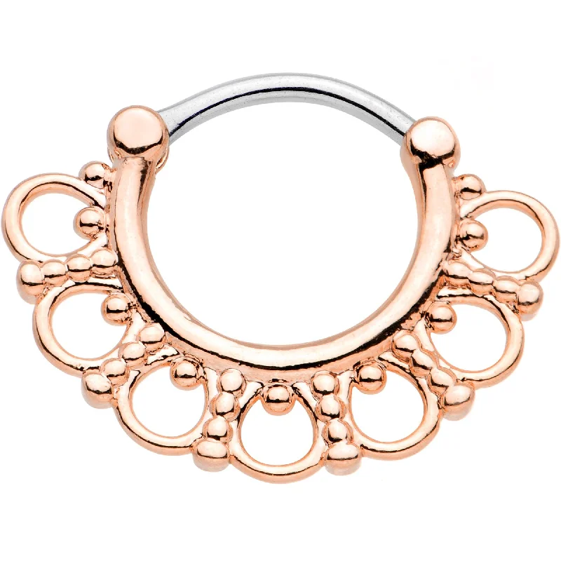 Nose Rings for Party Time -16 Gauge 5/16 Rose Gold Tone Tribal Filigree Fan Septum Clicker Nose Rings for Party Time -16 Gauge 5/16 Rose Gold Tone Tribal Filigree Fan Septum Clicker