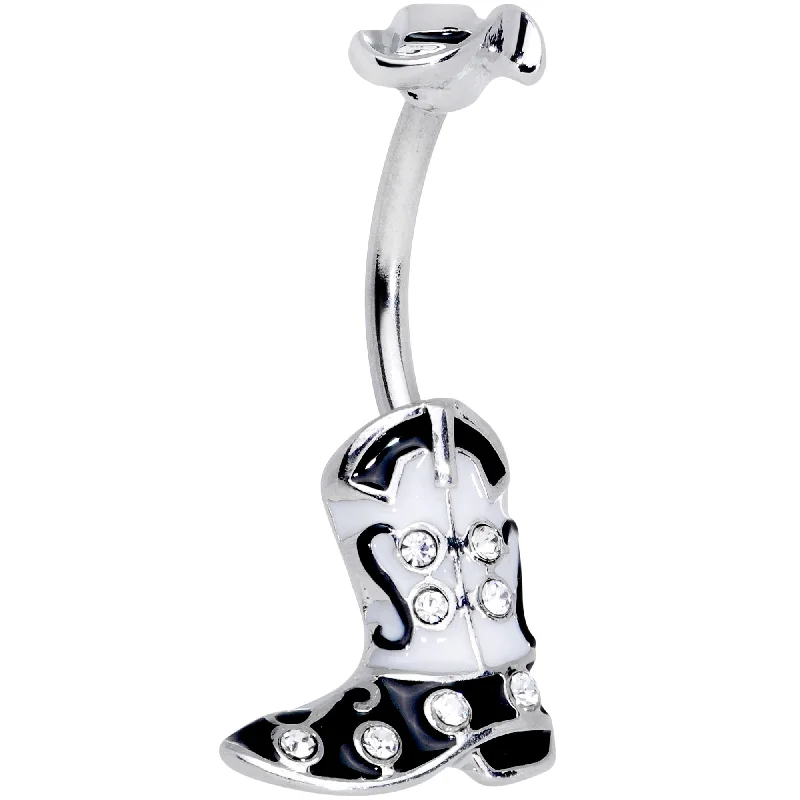 Comfortable Belly Rings for Exclusive Looks -Clear Gem Western Boot Hat Belly Ring