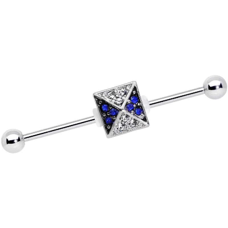 Women's Earrings – Elegant Designs for Every Personality--14 Gauge Blue Gem Square Charm Straight Industrial Barbell 38mm Women's Earrings – Elegant Designs for Every Personality--14 Gauge Blue Gem Square Charm Straight Industrial Barbell 38mm
