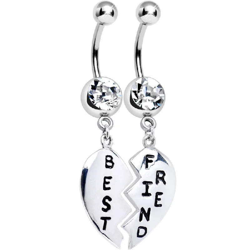 Belly Rings with Shiny Finishes for Unique Look -Clear Gem Best Friend Dedicated Heart Dangle Belly Ring Set Belly Rings with Shiny Finishes for Unique Look -Clear Gem Best Friend Dedicated Heart Dangle Belly Ring Set