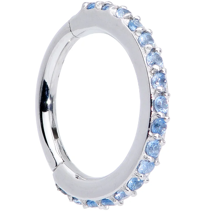 Fancy Rhinestone Nose Rings -16 Gauge 5/16 Aqua CZ Gem Stainless Steel Hinged Segment Ring Fancy Rhinestone Nose Rings -16 Gauge 5/16 Aqua CZ Gem Stainless Steel Hinged Segment Ring