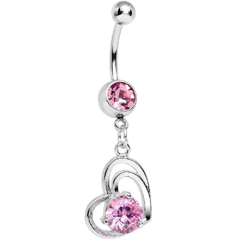 Comfortable Belly Rings for Fashionista Look -Pink Cubic Zirconia Smitten By Love Twin Heart Dangle Belly Ring Comfortable Belly Rings for Fashionista Look -Pink Cubic Zirconia Smitten By Love Twin Heart Dangle Belly Ring