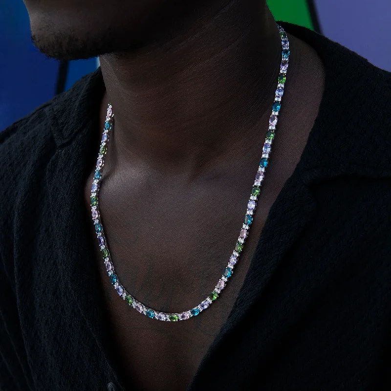 Exclusive Men's Necklaces & Pendants for the Modern Gentleman-Multicolor Mixed Oval Cut Tennis Royal Stones Chain- 5mm Exclusive Men's Necklaces & Pendants for the Modern Gentleman-Multicolor Mixed Oval Cut Tennis Royal Stones Chain- 5mm