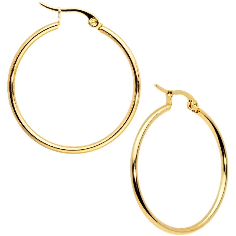 Women's Earrings – Elegant Designs for Every Personality--30mm Gold Tone PVD Stainless Steel Hoop Earrings Women's Earrings – Elegant Designs for Every Personality--30mm Gold Tone PVD Stainless Steel Hoop Earrings