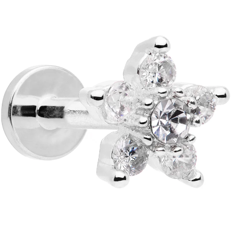 Lip Rings for Trendy Look16 Gauge 1/4 Clear CZ Star Internally Threaded Labret