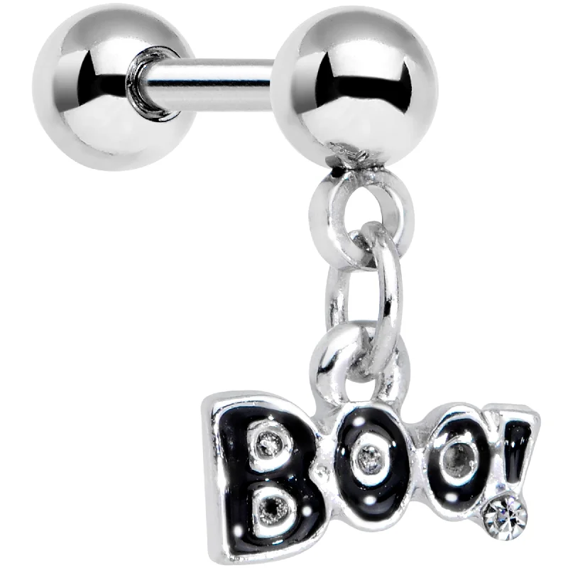 Women's Earrings – Elegant Designs for Every Personality--16 Gauge 1/4 Clear Gem Boo Halloween Dangle Cartilage Tragus Earring