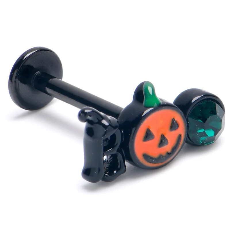 Stunning Lip Rings for Fashionable Piercings16 Gauge 5/16 Green Gem Black Boo Halloween Labret Monroe Tragus