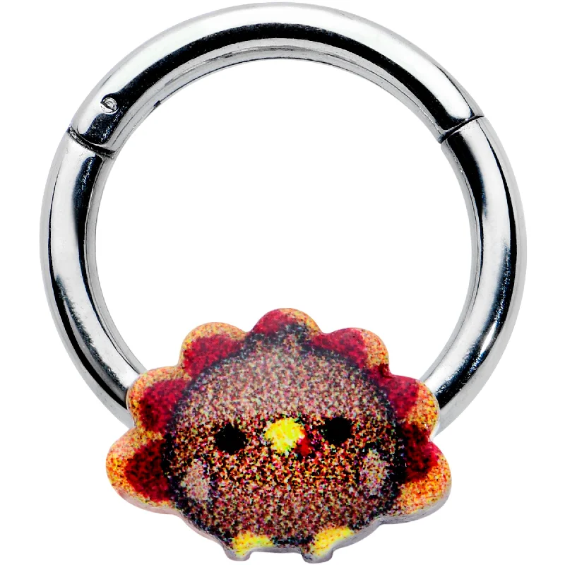 Women's Earrings – Elegant Designs for Every Personality--16 Gauge 5/16 Sweet Tiny Turkey Thanksgiving Hinged Segment Ring