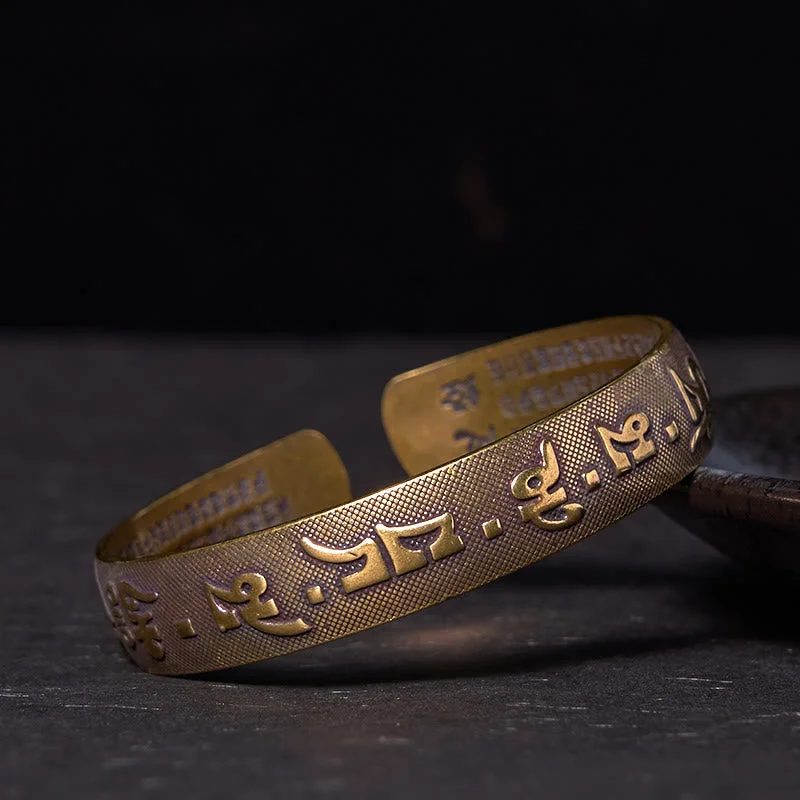 Men's Cuff Bracelets with Engraving-Buddha Stones Six True Words 'Om Mani Padme Hum' Heart Sutra Copper Brass Luck Bracelet Bangle Men's Cuff Bracelets with Engraving-Buddha Stones Six True Words 'Om Mani Padme Hum' Heart Sutra Copper Brass Luck Bracelet Bangle