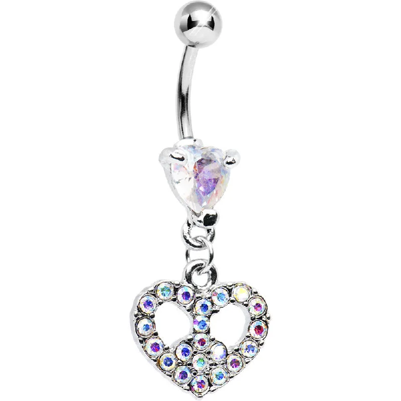 Trendy Belly Rings for Chic Fashion -Aurora Gem Peace Sign Heart Belly Ring