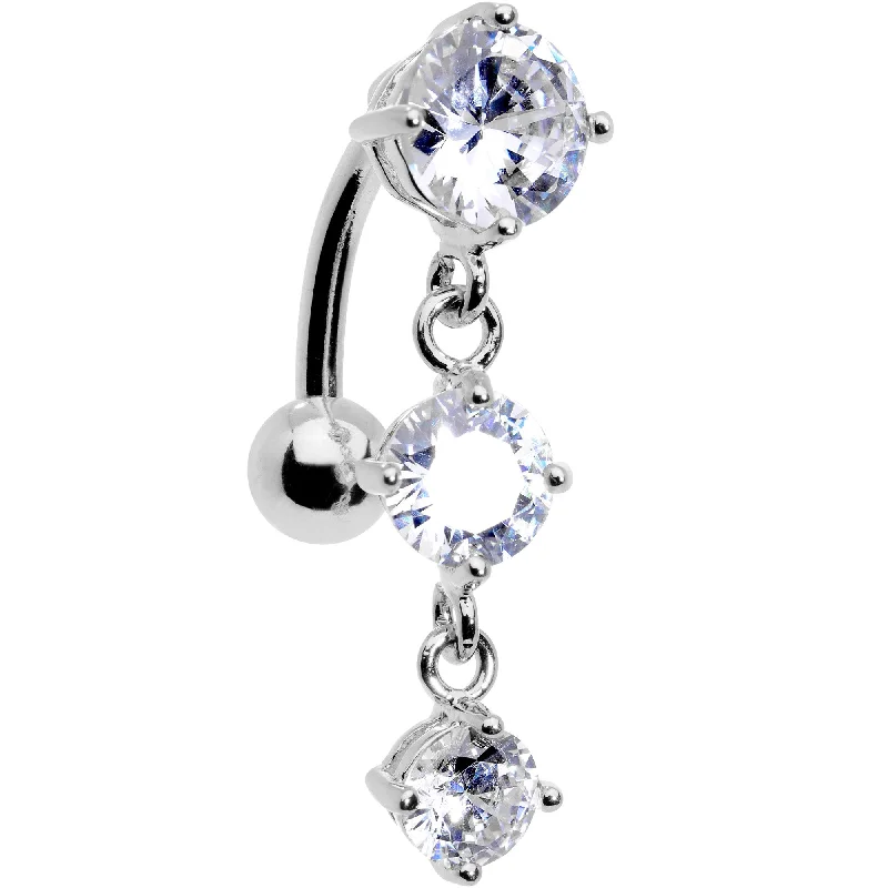 Custom Belly Rings for Unique Style -Clear CZ Gem Trio Tier Top Mount Dangle Belly Ring Custom Belly Rings for Unique Style -Clear CZ Gem Trio Tier Top Mount Dangle Belly Ring
