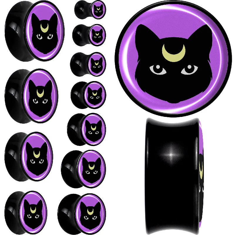 Women's Earrings – Elegant Designs for Every Personality--Black Mystic Kitty Cat Black Acrylic Saddle Plug Set