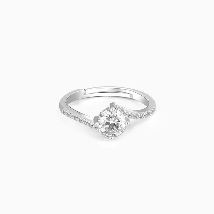 Chic Women's Rings for Fashion-Forward Looks-Silver Zircon Stone Ring