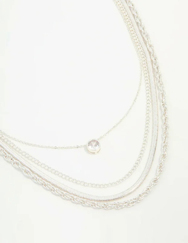 Shop Classic Women's Necklaces & Pendants with a Modern Twist-Silver Chain & Diamante Layered Necklace Shop Classic Women's Necklaces & Pendants with a Modern Twist-Silver Chain & Diamante Layered Necklace