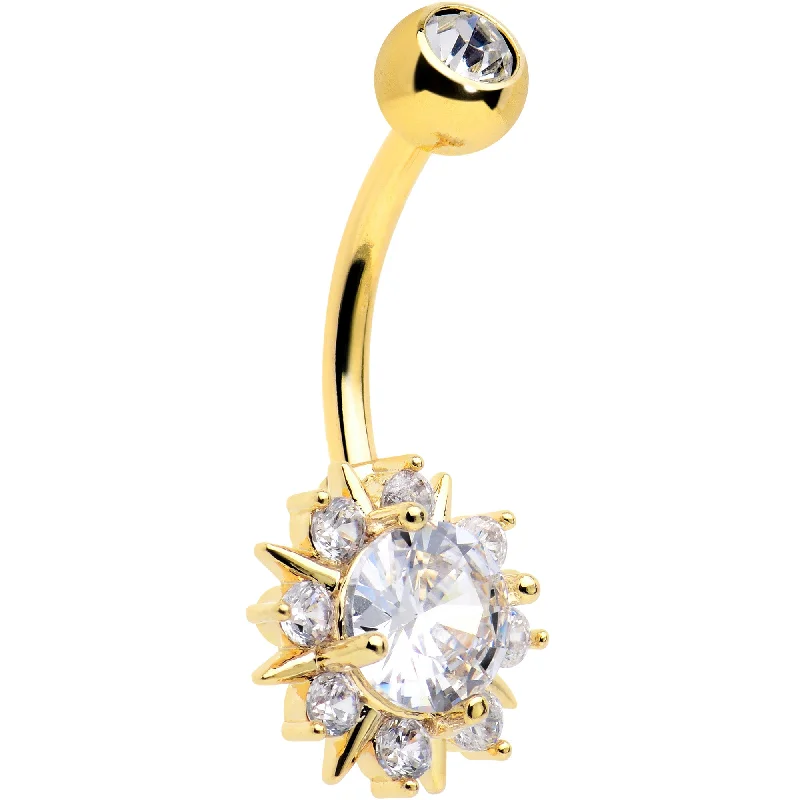 Belly Rings with Beautiful Detailing for Bold Style -Clear CZ Gem Gold Tone Luxury Sun Splash Belly Ring Belly Rings with Beautiful Detailing for Bold Style -Clear CZ Gem Gold Tone Luxury Sun Splash Belly Ring