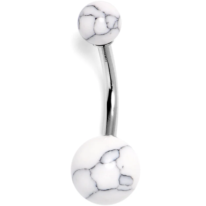 Beautiful Belly Rings with Radiant Stones -14 Gauge 3/8 White Howlite Natural Stone Belly Ring Beautiful Belly Rings with Radiant Stones -14 Gauge 3/8 White Howlite Natural Stone Belly Ring