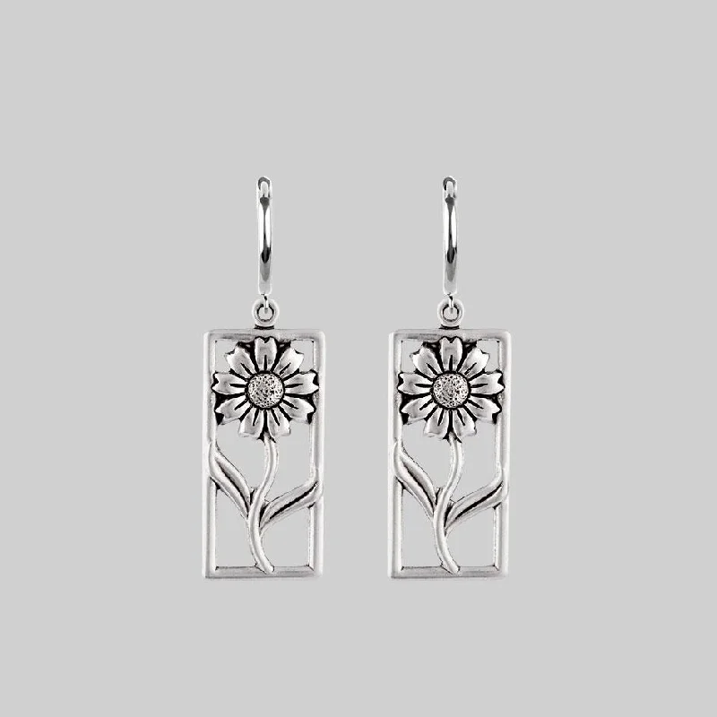 Women's Earrings – Elegant Designs for Every Personality--SERENA. Sunflower Hoop Earrings - Silver Women's Earrings – Elegant Designs for Every Personality--SERENA. Sunflower Hoop Earrings - Silver