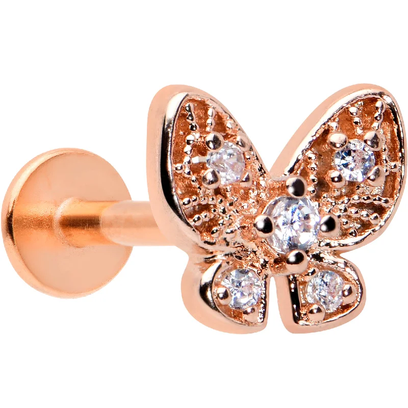 Designer Lip Rings for Chic Look16 Gauge 5/16 Clear Gem Rose Gold Tone Airy Butterfly Labret Tragus Designer Lip Rings for Chic Look16 Gauge 5/16 Clear Gem Rose Gold Tone Airy Butterfly Labret Tragus