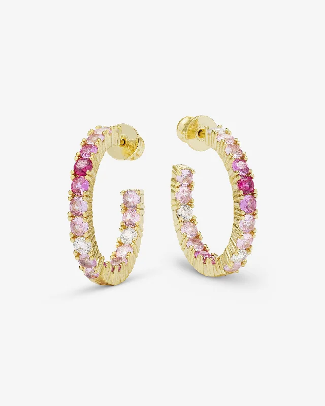 Women's Earrings – Elegant Designs for Every Personality--Heiress Ombré Hoops 1" - Gold|Pink Sapphire Ombré