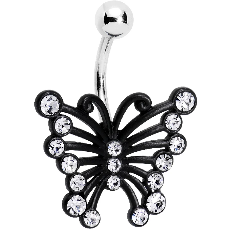 Sparkling Belly Rings for Extra Glamour -Clear Gem Brazen Black Butterfly Belly Ring Sparkling Belly Rings for Extra Glamour -Clear Gem Brazen Black Butterfly Belly Ring