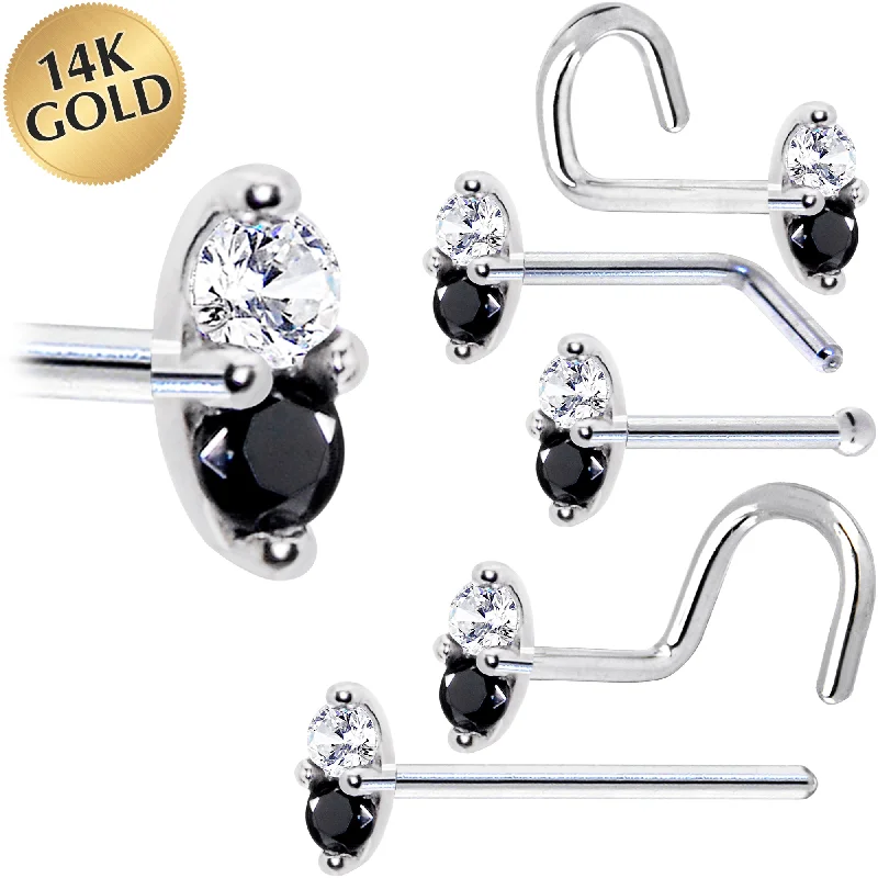 Nose Rings for Daily Wear -14kt White Gold Black 1.5mm CZ Marquise Nose Ring