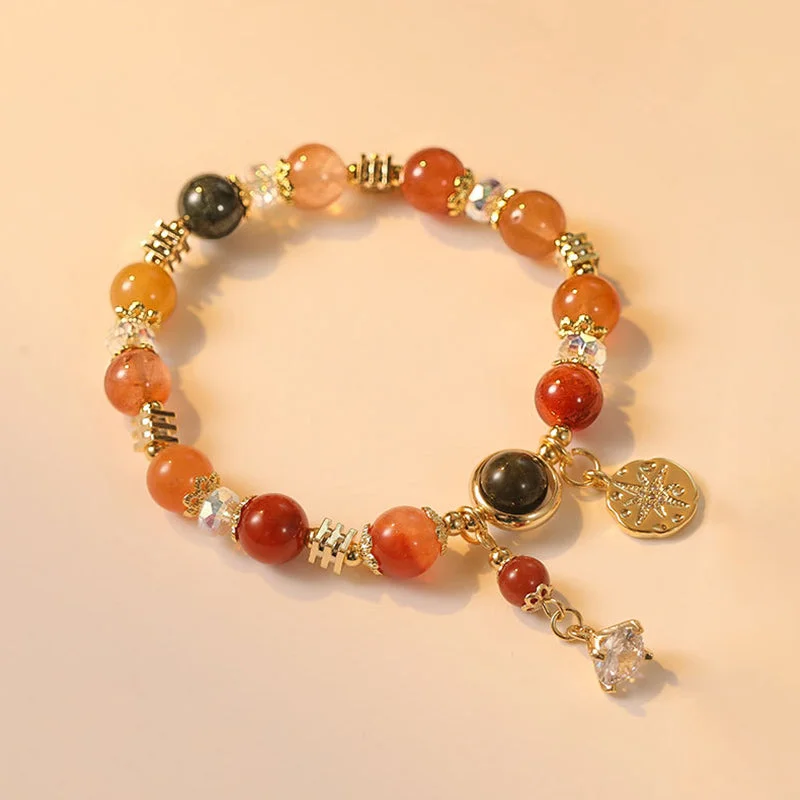 Women's Bangles with Gold Accents-Buddha Stones Natural Multicolored Rutilated Quartz Eight-pointed Star Flower Wealth Bracelet Women's Bangles with Gold Accents-Buddha Stones Natural Multicolored Rutilated Quartz Eight-pointed Star Flower Wealth Bracelet