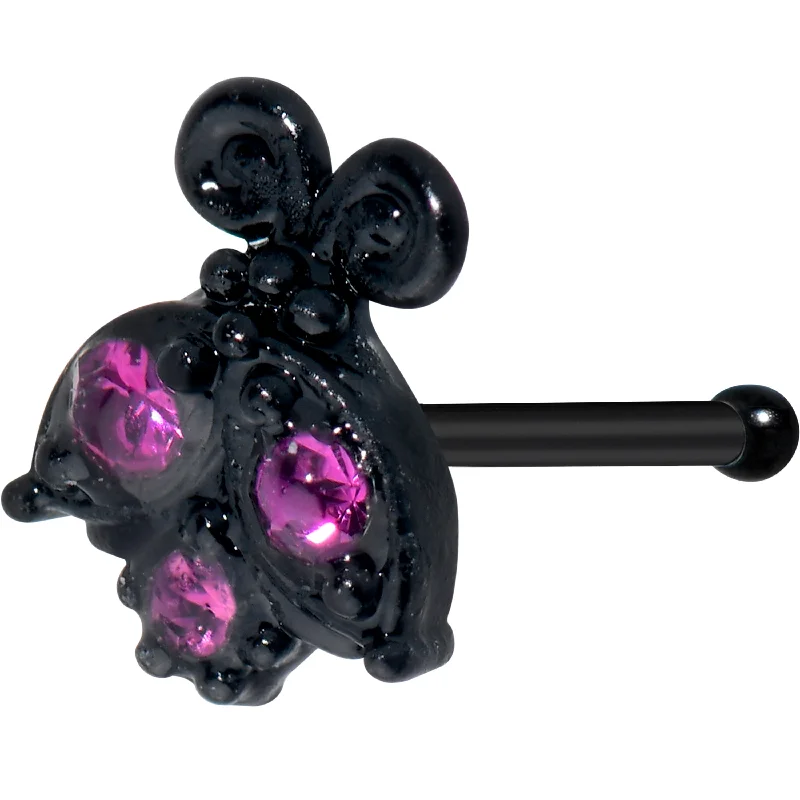 Chic Nose Rings with Unique Design -20 Gauge 1/4 Pink Gem Black Night Butterfly Nose Bone Chic Nose Rings with Unique Design -20 Gauge 1/4 Pink Gem Black Night Butterfly Nose Bone