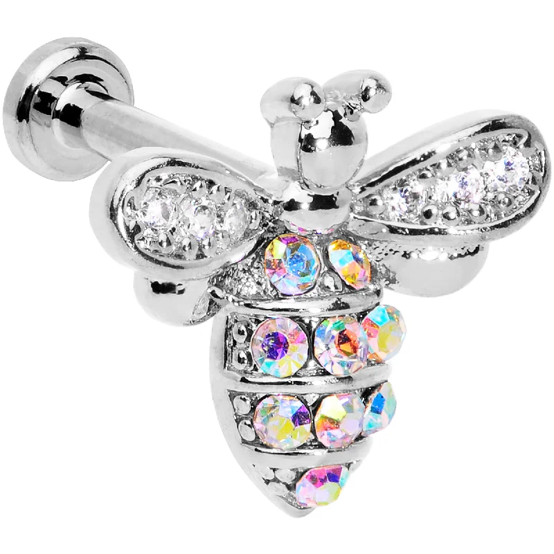 Comfortable Lip Rings for Bold Fashion16 Gauge 1/4 Aurora CZ Gem Beauty Bee Internally Threaded Labret Comfortable Lip Rings for Bold Fashion16 Gauge 1/4 Aurora CZ Gem Beauty Bee Internally Threaded Labret