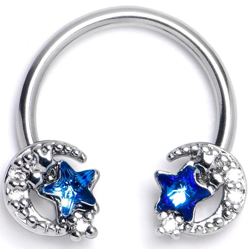 Women's Earrings – Elegant Designs for Every Personality--16 Gauge 3/8 Blue CZ Gem Starry Night Sky Horseshoe Circular Barbell