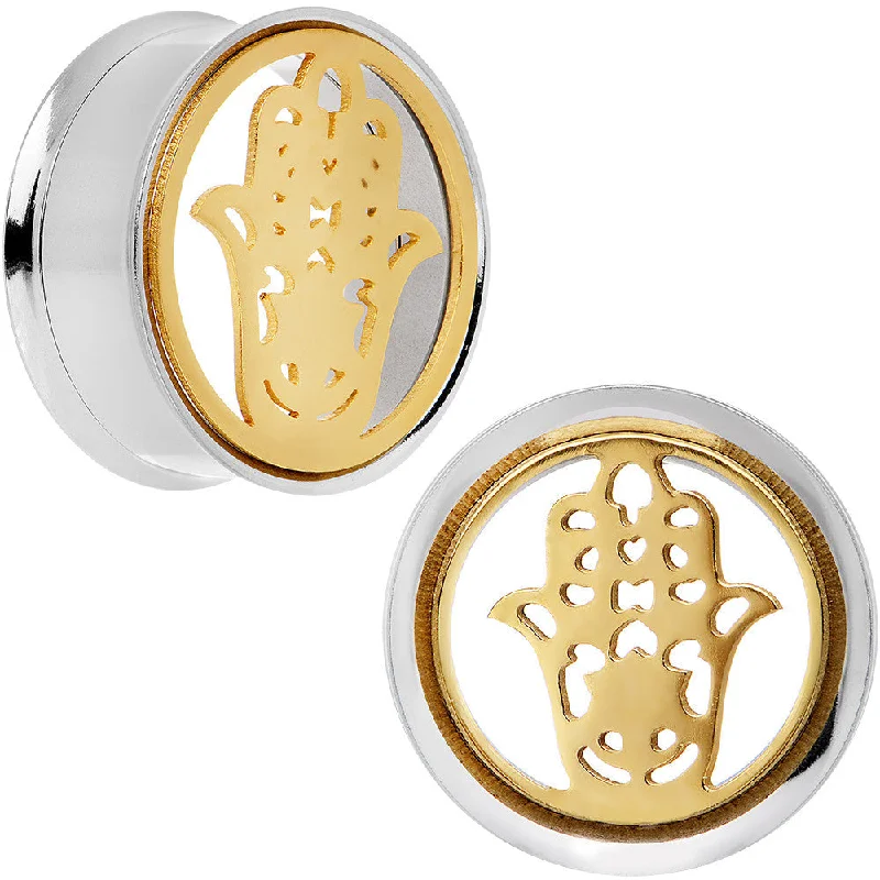 Women's Earrings – Elegant Designs for Every Personality--25mm Steel Sunlit Hamsa Hand Screw Fit Tunnel Plug Set Women's Earrings – Elegant Designs for Every Personality--25mm Steel Sunlit Hamsa Hand Screw Fit Tunnel Plug Set