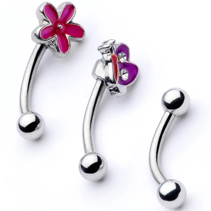 Stylish Lip Rings for Pierced Lips16 Gauge 5/16 Clear Gem Purple Butterfly Curved Eyebrow Ring Set of 3 Stylish Lip Rings for Pierced Lips16 Gauge 5/16 Clear Gem Purple Butterfly Curved Eyebrow Ring Set of 3