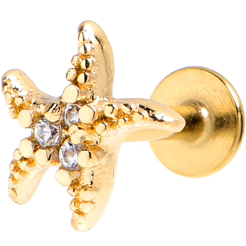 Comfortable and Stylish Lip Rings16 Gauge 1/4 Clear Gem Gold Tone Lush Starfish Labret Tragus