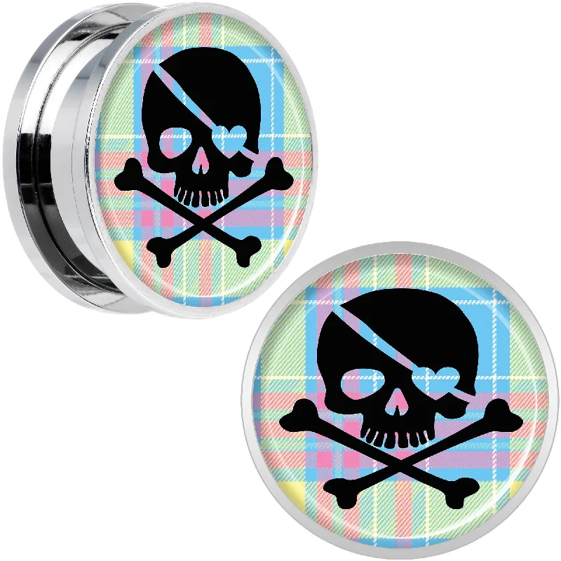 Women's Earrings – Elegant Designs for Every Personality--Pink Green Plaid Heart Skull Steel Screw Fit Plug Set 20mm Women's Earrings – Elegant Designs for Every Personality--Pink Green Plaid Heart Skull Steel Screw Fit Plug Set 20mm