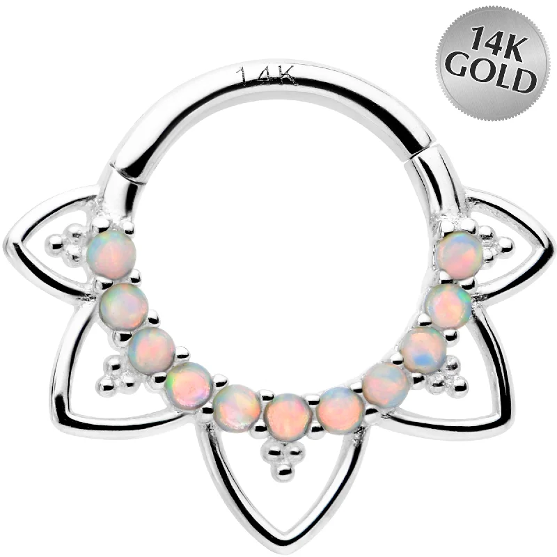 Gold-Plated Nose Rings -16 Gauge 5/16 White Synthetic Opal 14kt White Gold Filigree Hinged Segment Ring Gold-Plated Nose Rings -16 Gauge 5/16 White Synthetic Opal 14kt White Gold Filigree Hinged Segment Ring