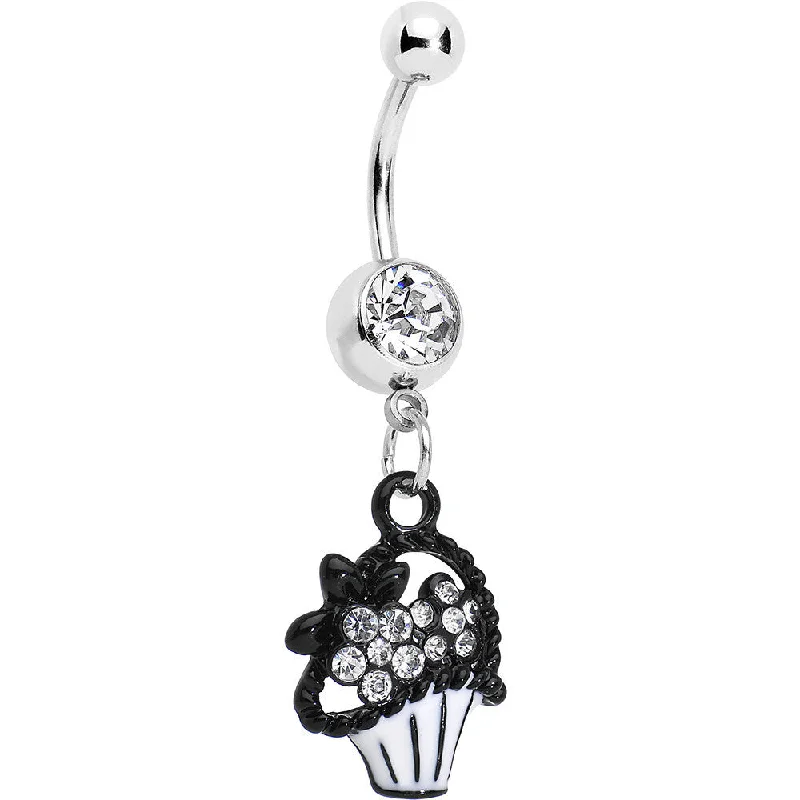 Designer Belly Rings for Unique Looks -Clear Czech Stone Basket of Flowers Dangle Belly Ring Designer Belly Rings for Unique Looks -Clear Czech Stone Basket of Flowers Dangle Belly Ring