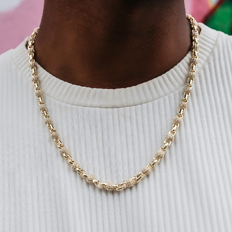 Exclusive Men's Necklaces & Pendants for the Modern Gentleman-Iced Ball Box Link Chain in Yellow Gold Exclusive Men's Necklaces & Pendants for the Modern Gentleman-Iced Ball Box Link Chain in Yellow Gold