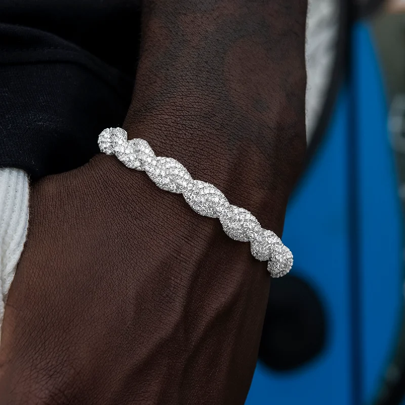Personalized Gemstone Bracelets for Men-Diamond Rope Cuff Bracelet in White Gold- 10mm Personalized Gemstone Bracelets for Men-Diamond Rope Cuff Bracelet in White Gold- 10mm