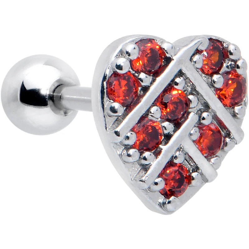 Women's Earrings – Elegant Designs for Every Personality--16 Gauge 1/4 Red CZ Gem Lattice Heart Cartilage Tragus Earring