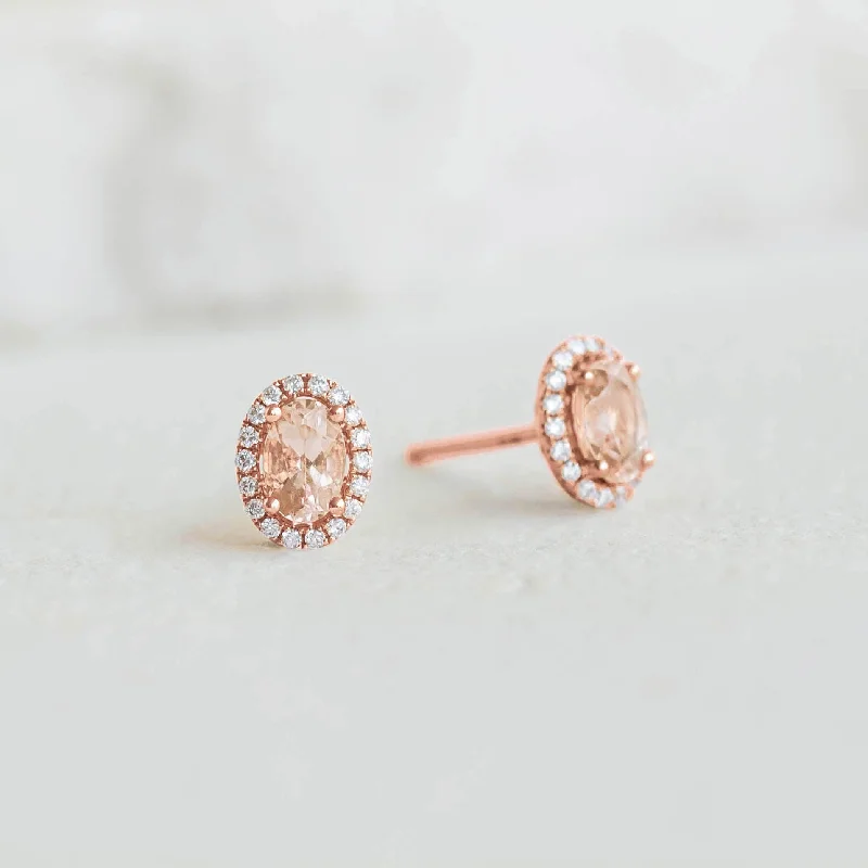 Women's Earrings – Elegant Designs for Every Personality--Morganite Halo Stud Earrings Rose Gold - Marzia