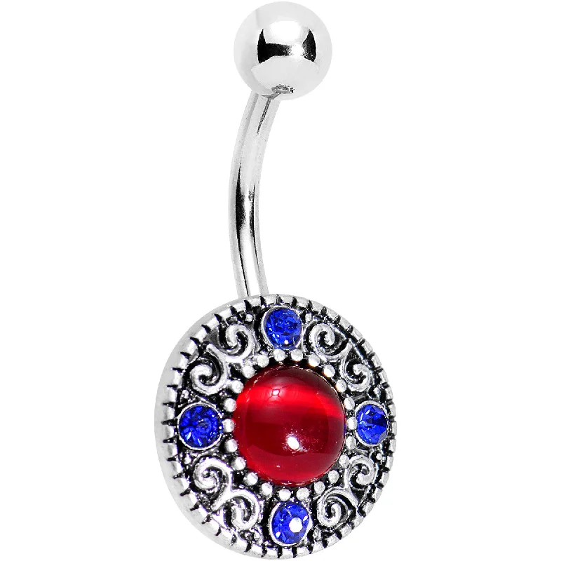 Customizable Belly Rings with Personal Touch -Red Blue Gem Circular Swirling Disc Belly Ring Customizable Belly Rings with Personal Touch -Red Blue Gem Circular Swirling Disc Belly Ring