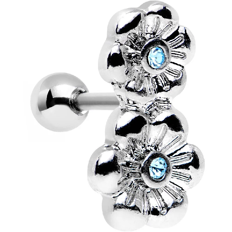 Women's Earrings – Elegant Designs for Every Personality--16 Gauge 1/4 Aqua Gem Steel Double Flower Tragus Cartilage Earring