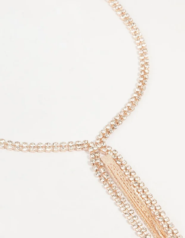 Shop Classic Women's Necklaces & Pendants with a Modern Twist-Rose Gold Diamante Tassel Y-Necklace Shop Classic Women's Necklaces & Pendants with a Modern Twist-Rose Gold Diamante Tassel Y-Necklace