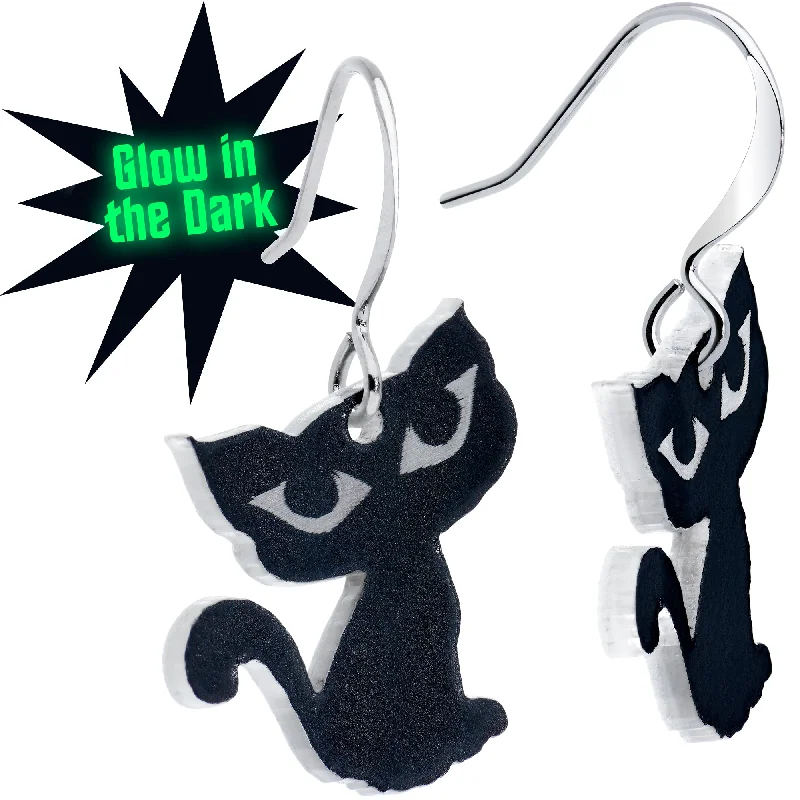 Women's Earrings – Elegant Designs for Every Personality--Black Cat Glow in the Dark Fishhook Dangle Earrings