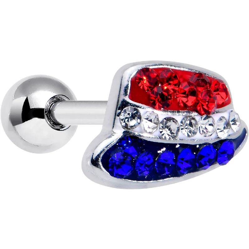 Women's Earrings – Elegant Designs for Every Personality--16 Gauge 1/4 Red Blue Clear Gem Patriotic Hat Cartilage Tragus Earring