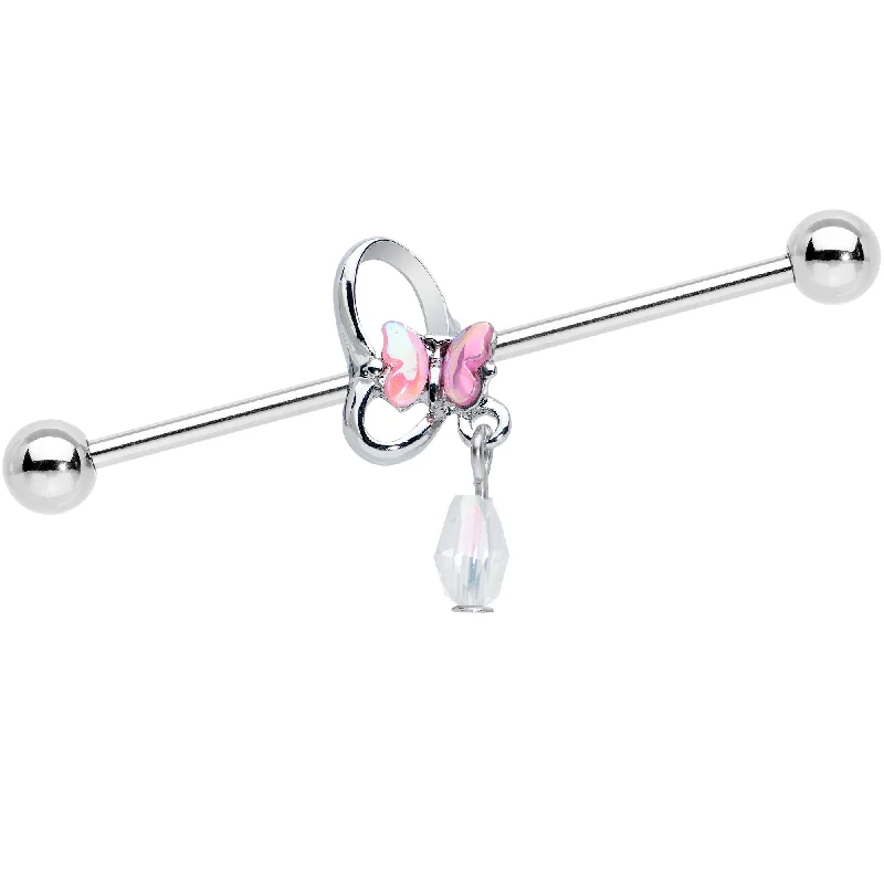 Women's Earrings – Elegant Designs for Every Personality--14 Gauge Heart Pink Butterfly Dangle Industrial Barbell 38mm Women's Earrings – Elegant Designs for Every Personality--14 Gauge Heart Pink Butterfly Dangle Industrial Barbell 38mm