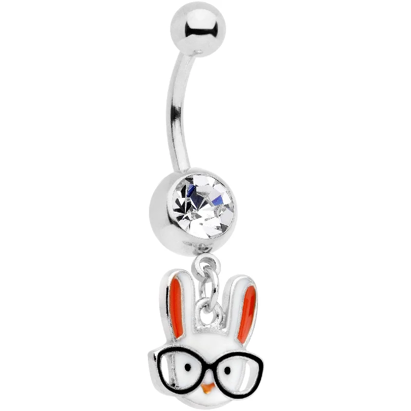 Beautiful Belly Rings for Glamorous Effect -Clear Gem White Nerdy Easter Bunny Dangle Belly Ring Beautiful Belly Rings for Glamorous Effect -Clear Gem White Nerdy Easter Bunny Dangle Belly Ring