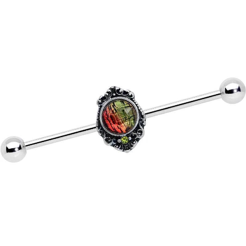 Women's Earrings – Elegant Designs for Every Personality--14 Gauge Green Orange Tourmaline Fire Industrial Barbell 38mm Women's Earrings – Elegant Designs for Every Personality--14 Gauge Green Orange Tourmaline Fire Industrial Barbell 38mm