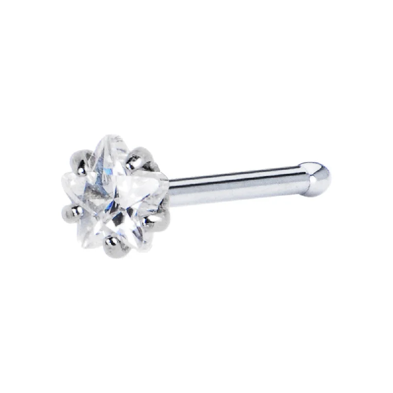 Small Hoop Nose Rings -20 Gauge Clear Star Cubic Zirconia Nose Bone